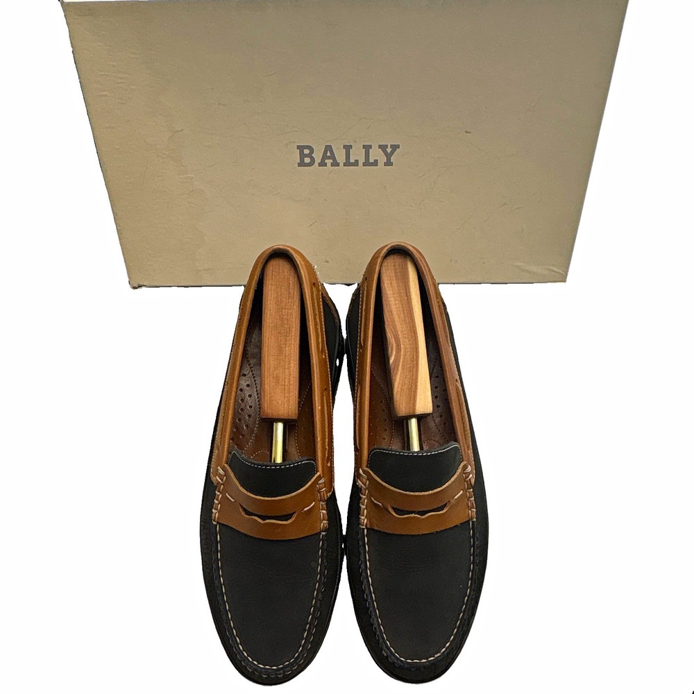Bally Jamoco Men's Nubuck Loafer Navy/Brown Slip-On Round Toe US 8.5